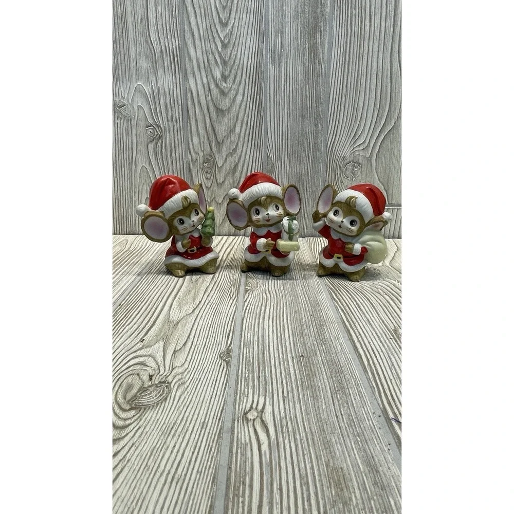 Vintage #5405 Homco Christmas Mice Figurines Ceramic Holiday Decor